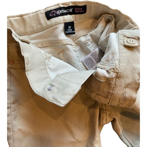Jordache Super Skinny Slim Size 10 Kids Cream Pants 65% Cotton Blend With Black - Picture 4 of 12